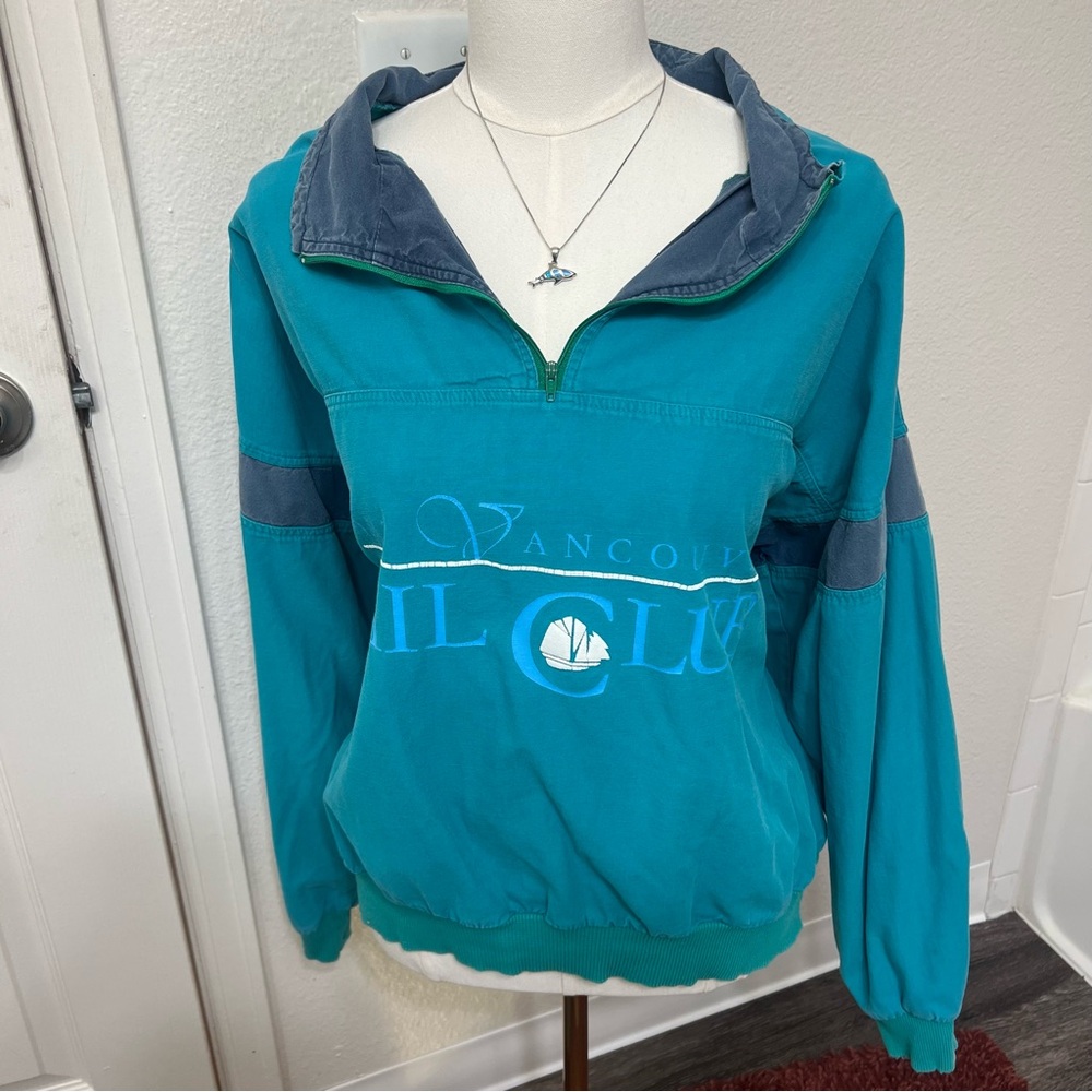 Aqua blue port Vancouver sail club vintage crewneck sweatshirt Canada souvenir